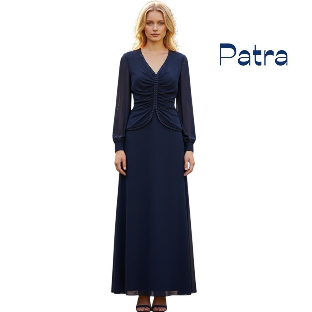 Vintage Patra Navy Long Sleeves Maxi Dress Size 12 WhimsiGoth